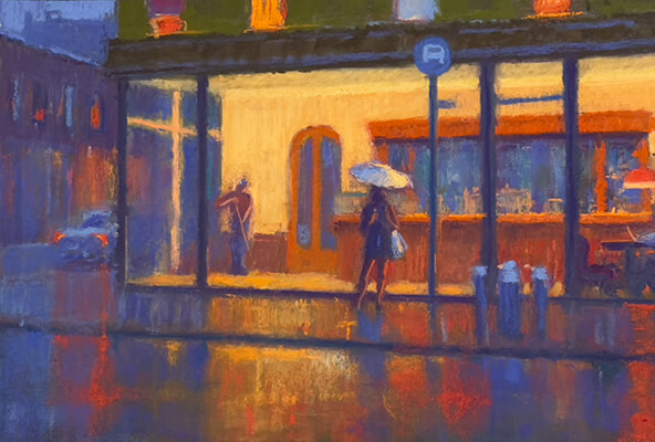 painting, Bus Stop Brooklyn Roasting Company, by Joseph Peller