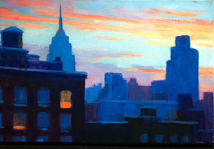 painting entitled Sunrise, Quiet City by Joseph Peller.